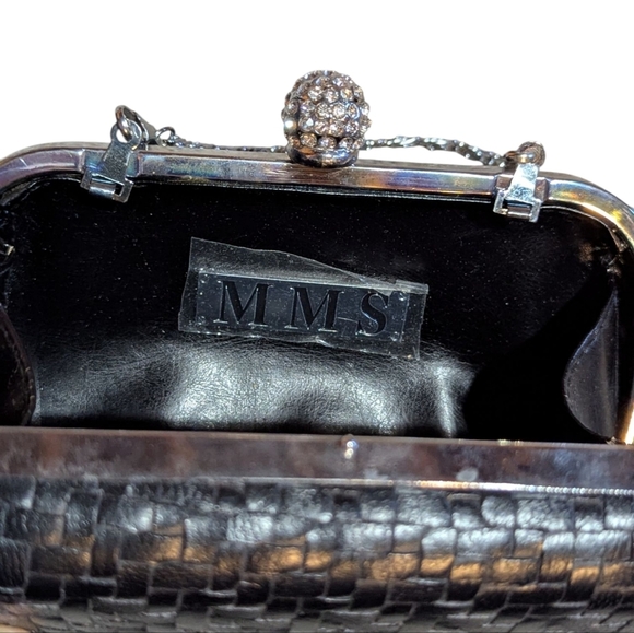 MMS Rhinestone Crystal Black Evening Bag Clutch 6" Retro Timeless - Picture 7 of 11